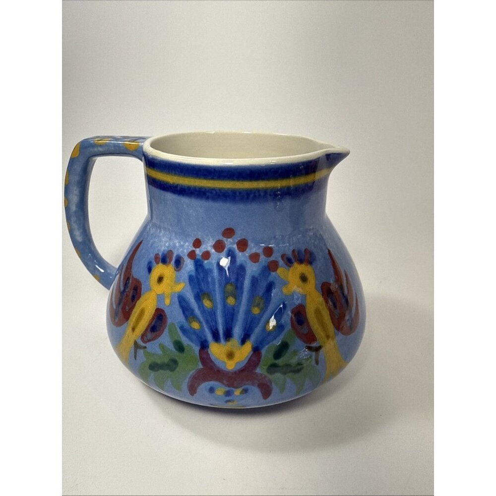 Vtg Keramikos Athens Greece Hand Made Pitcher Jug Painted Birds